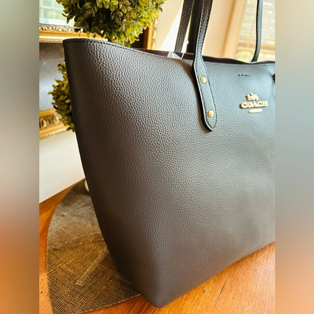 ๐STOP๐ ๐๏ธ๐๏ธ NWT COACH LARGE BLACK LEATHER TOTE STYLE HANDBAG ๐ NEW - Picture 8 of 15